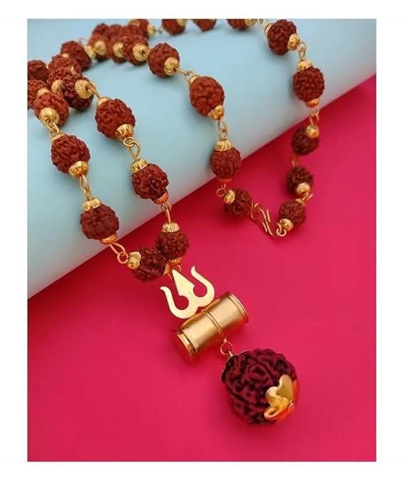 OM Shiv Trishool Pendant with Rudraksha Chain