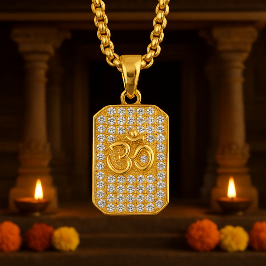 Premium Gold Plated Om Diamond Pendant with Chain