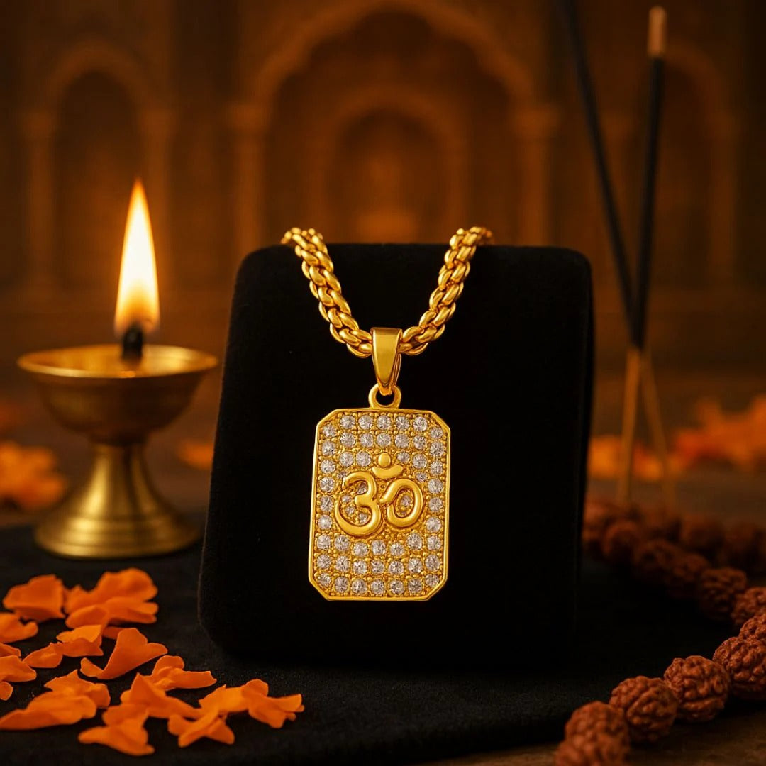 Premium Gold Plated Om Diamond Pendant with Chain