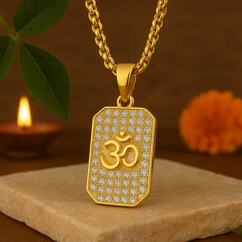 Premium Gold Plated Om Diamond Pendant with Chain
