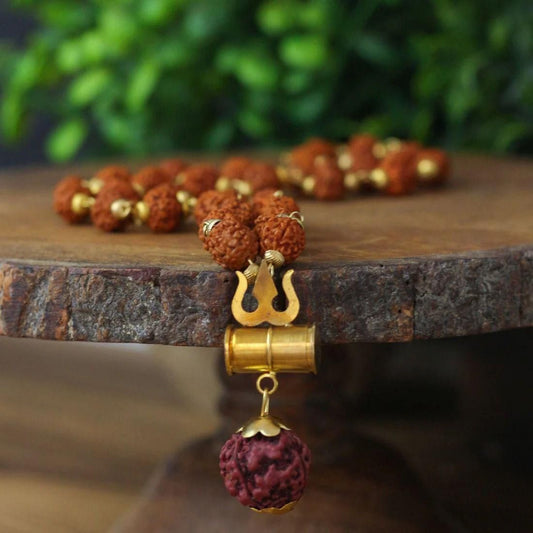 OM Shiv Trishool Pendant with Rudraksha Chain