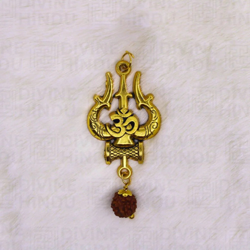 OM Shiv Trishool Pendant with Rudraksha Chain