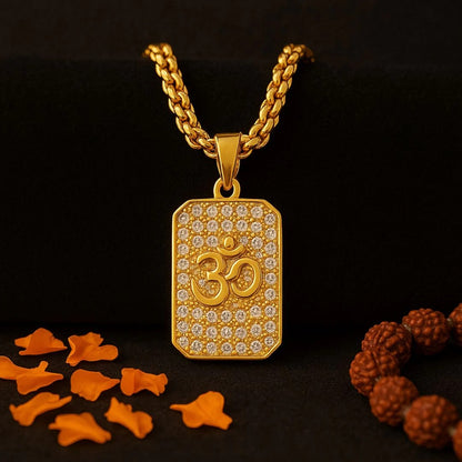 Premium Gold Plated Om Diamond Pendant with Chain