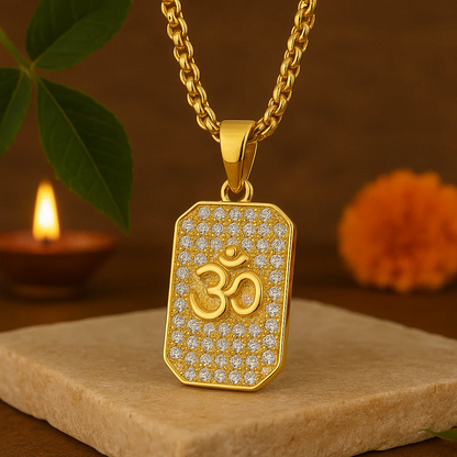 Premium Gold Plated Om Diamond Pendant with Chain